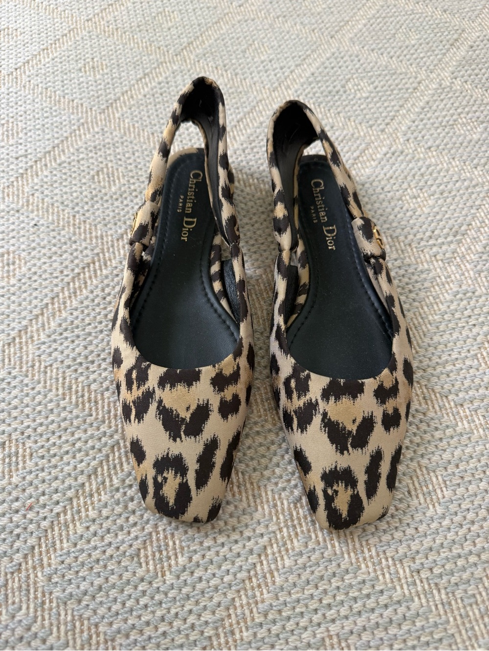 Dior Leopard-Print Slingback Flats in Beige and Black